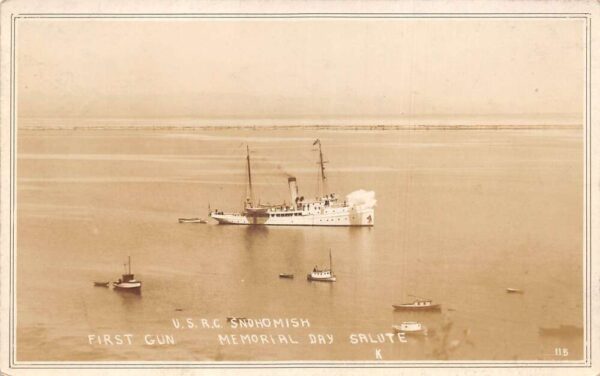 USRC Snohomish First Gun Tug Patrol Boat Memorial Day Real Photo PC AA93379