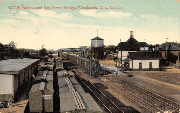 Woodstock Ontario Canada CTR Train Station and Bay Street Bridge PC AA93398