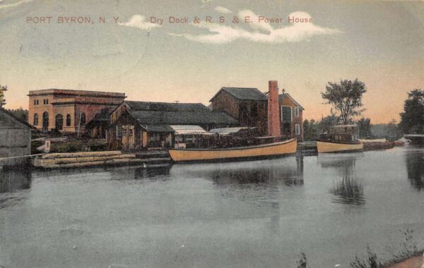 Port Byron New York Dry Dock and RS and E Power House Vintage Postcard AA93403