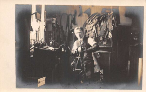 Workshop Interior Leatherworker? Saddlemaker? Real Photo Postcard AA93405