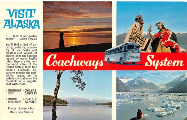 Visit Alaska Coachways Bus System Travel Ad Vintage Postcard AA93409