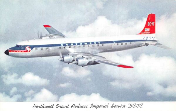 Northwest Orient Airlines Imperial Service Airplane in Flight Postcard AA93423