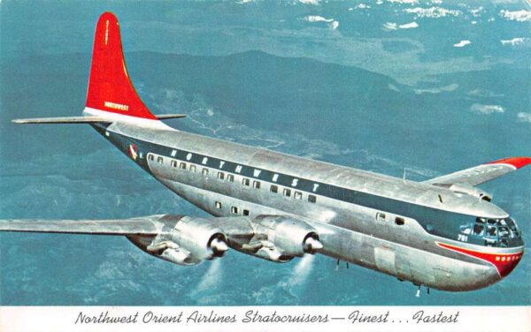 Northwest Orient Airlines Stratocruiser Airplane in Flight Postcard AA93425