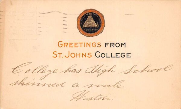 Annapolis Maryland St Johns College Greetings Vintage Postcard AA93427