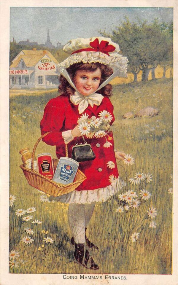 Heinz Co Food Ad Girl with Heinz Products in Basket Vintage Non PC AA93450