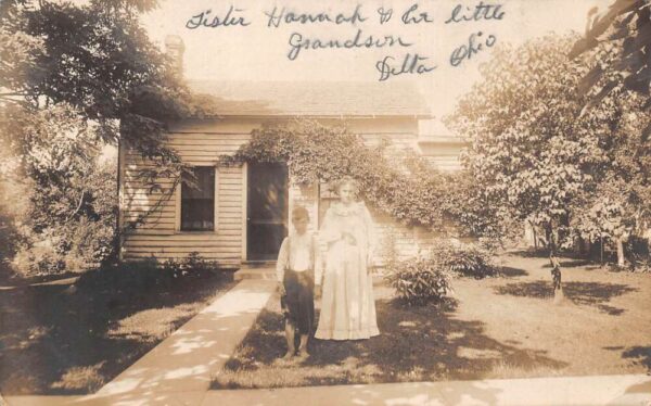 Delta Ohio People in Front of House Real Photo Vintage Postcard AA93453