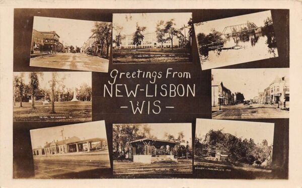 New Lisbon Wisconsin Multiview Buildings and Streets Real Photo PC AA93464