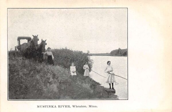 Wheaton Minnesota Mustinka River Children Fishing Vintage Postcard AA93492