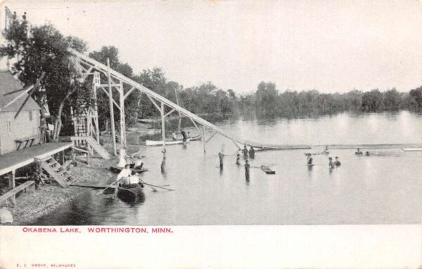 Worthington Minnesota Okabena Lake Water Slide Vintage Postcard AA93493