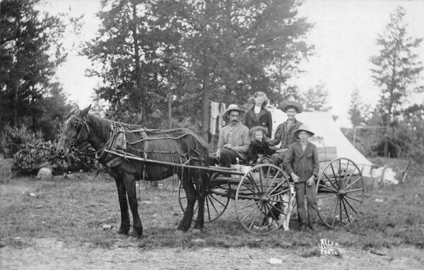 Family Camping Scene Horse Cart Real Photo Vintage Postcard AA93532