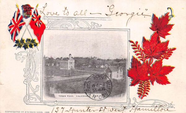 Caledonia Ontario Canada Town Park Maple Leaf Border Vintage Postcard AA93537