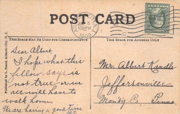 Atlantic City New Jersey Greetings Man with One Cent Humor Postcard AA93541 - Image 2