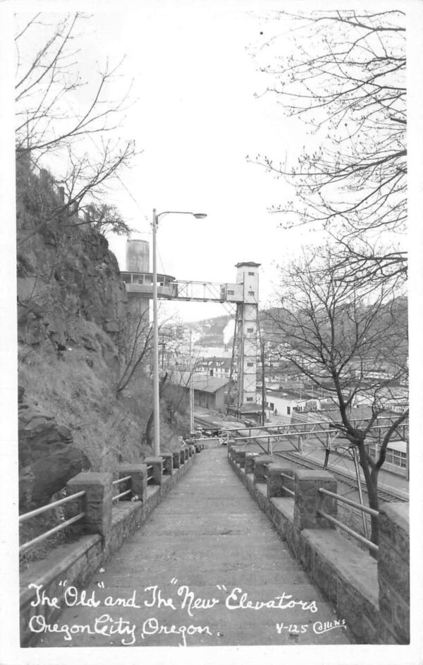 Oregon City Oregon Old and The New Elevators Real Photo Vintage Postcard AA93561