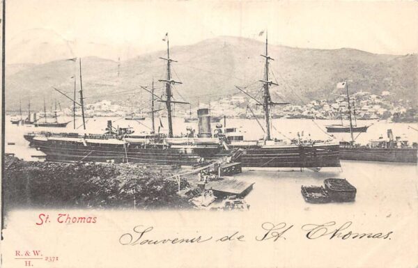 St Thomas Virgin Islands Caribbean Ships in Harbor Vintage Postcard AA93563