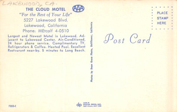 Lakewood California The Cloud Motel, Multi-View Chrome, Vintage Postcard U21948 - Image 2