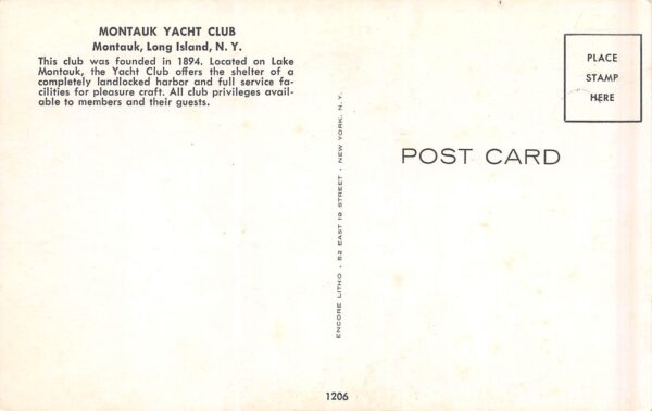 Montauk New York Montauk Yacht Club, Long Island, Vintage Postcard U21952 - Image 2