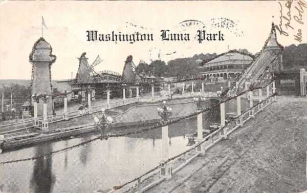 Washington DC Luna Park Roller Coaster Glitter Vintage Postcard AA93580