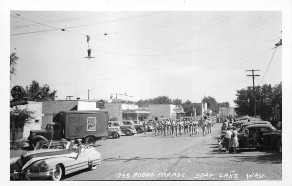 Soap Lake Washington 1945 Rodeo Parade Marching Band Real Photo Postcard AA93593