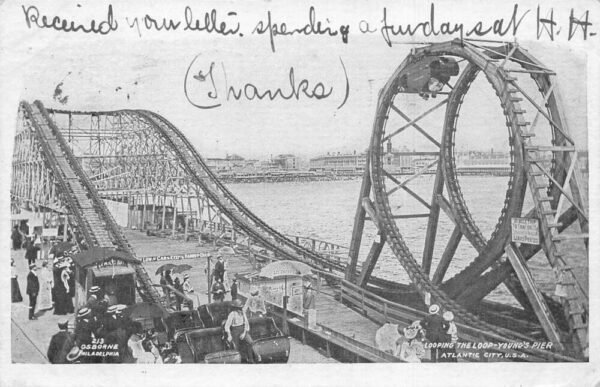 Atlantic City New Jersey Young's Pier Roller Coaster Loop Postcard AA93624