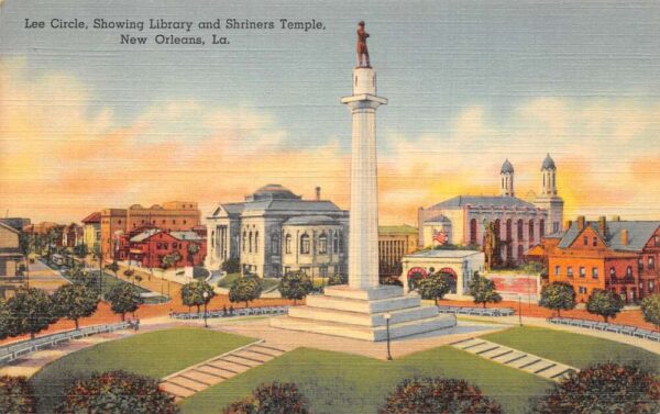 New Orleans Louisiana Lee Circle Monument Shriners Temple Postcard AA93636