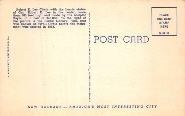 New Orleans Louisiana Lee Circle Monument Shriners Temple Postcard AA93636 - Image 2