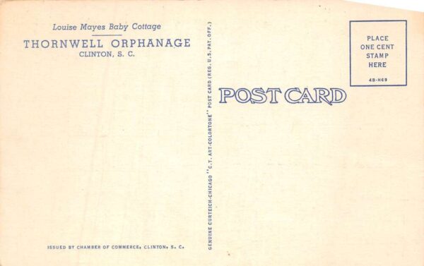 Clinton South Carolina Thornwell Orphanage Baby Cottage Vintage Postcard AA93646 - Image 2