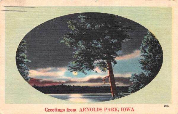 Arnolds Park Iowa Greetings Night Scenic View Vintage Postcard AA93653