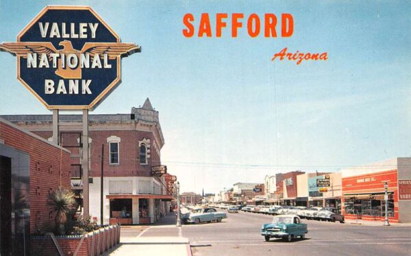 Safford Arizona Valley National Bank Main Street Vintage Postcard AA93658