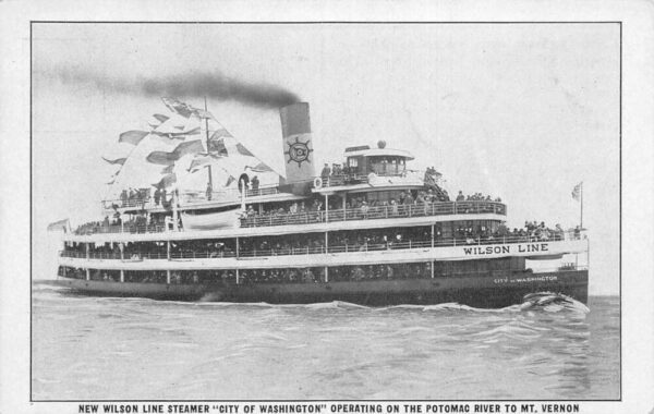 New Wilson Line Steamer City of Washington Potomac River to Mt Vernon PC AA93675