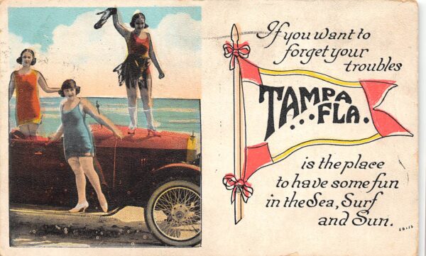 Tampa Florida Bathing Beauties On Automobile, Vintage Postcard U22053