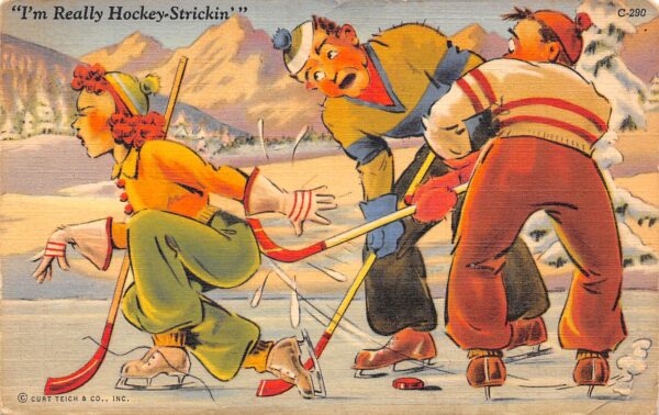 "I'm Really Hockey-Stricken" Comic Men & Woman Hockey Scene, PC U22057