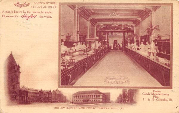 Boston Massachusetts Copley Sq. & Library by Huyler's Candies, PC U22075