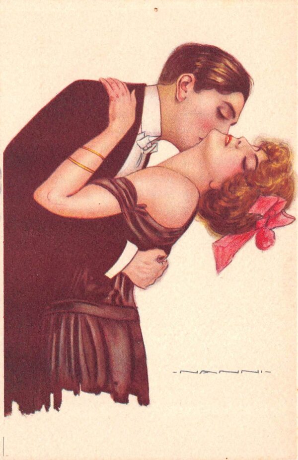 Artist Signed, Kissing Couple In Embrace, Vintage Postcard U22079