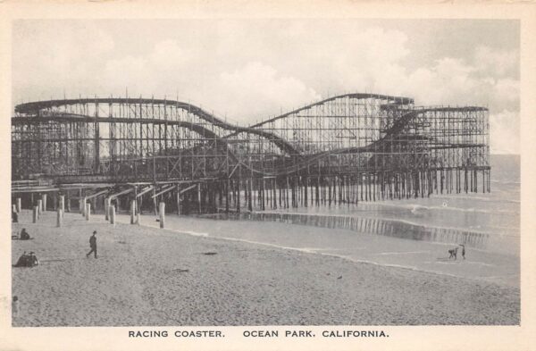 Ocean Park California Racing Coaster, B/W Lithograph, Vintage Postcard U22095