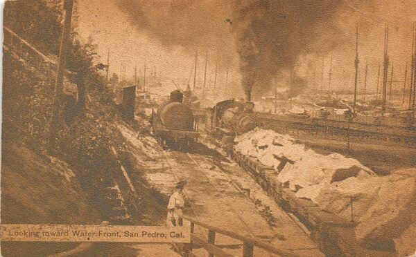 San Pedro California Trains Along The Waterfront, Vintage Postcard U22102