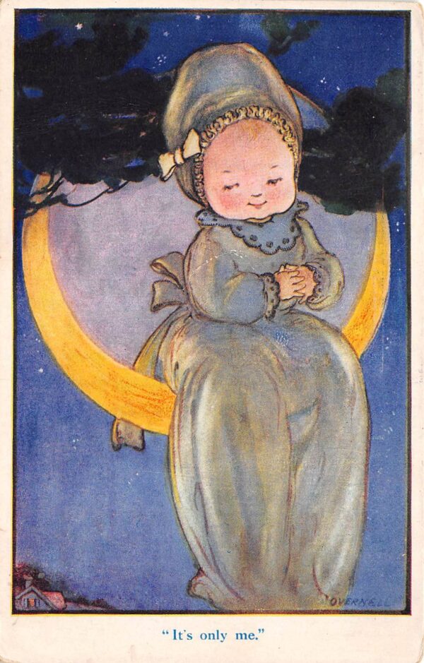 "It's Only Me" Baby On Crescent Moon, "Art Kids Series" Vintage PC U22138