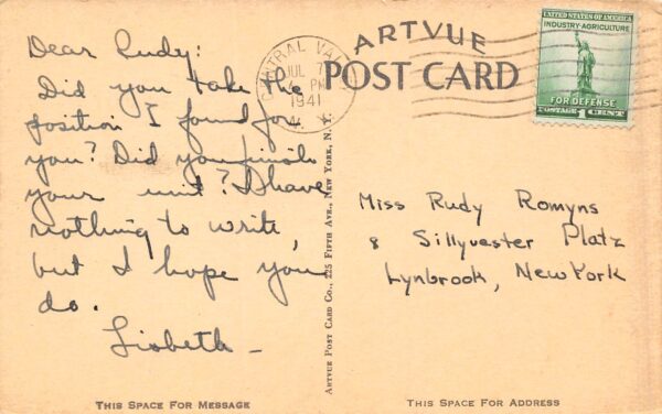 Central Valley New York Y.W.C.A. Of Brooklyn Robin Hood Camps, Postcard U22163 - Image 2