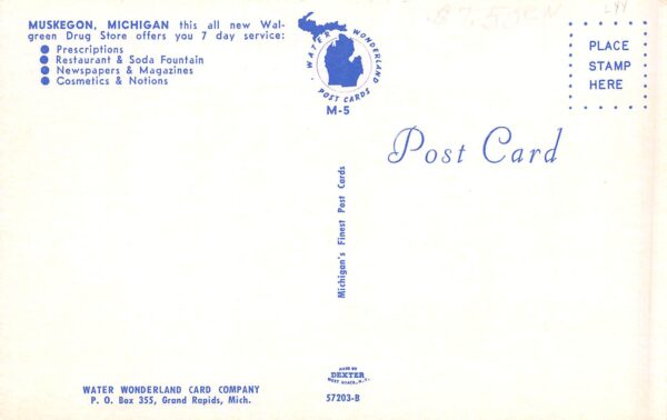 Muskegon Michigan Walgreens Pharmacy, Chrome, Vintage Postcard U22178 - Image 2