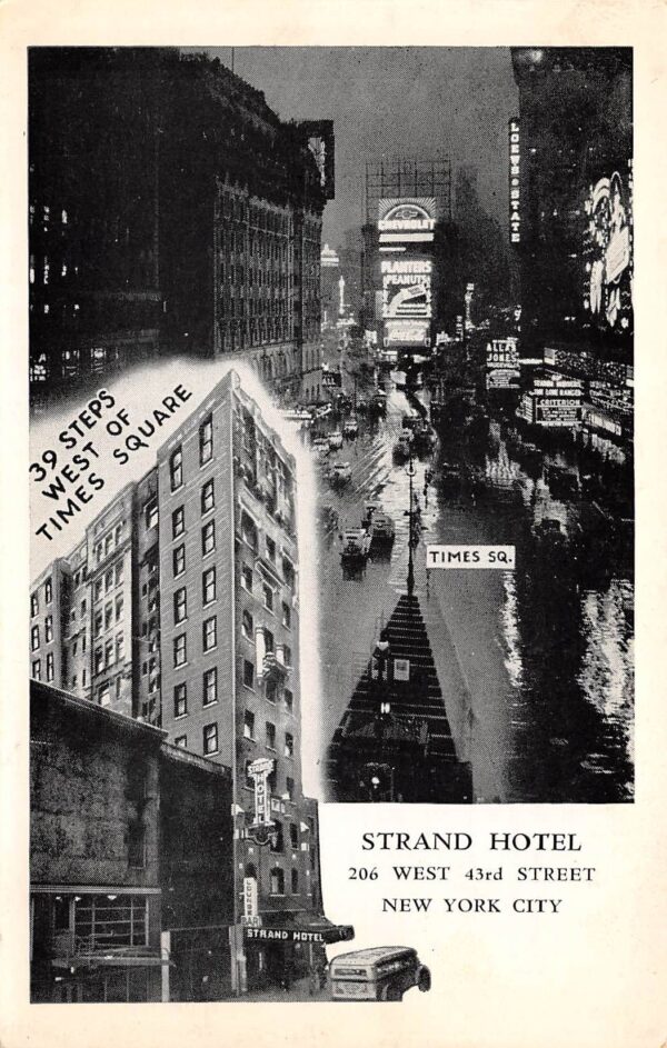 New York City New York Strand Hotel, B/W Chrome, Vintage Postcard U22188