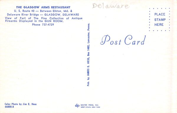 Glasgow Delaware The Glasgow Arms Restaurant, Chrome, Vintage Postcard U22192 - Image 2