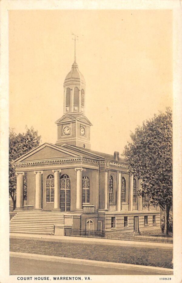 Warrenton Virginia Court House, White Border, Vintage Postcard U22195