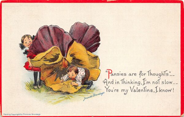 Valentine's Day, Brundage Children With Large Pansy, Vintage Postcard U22211