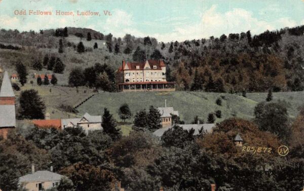 Ludlow Vermont Odd Fellows Home Birds Eye View Vintage Postcard AA93983