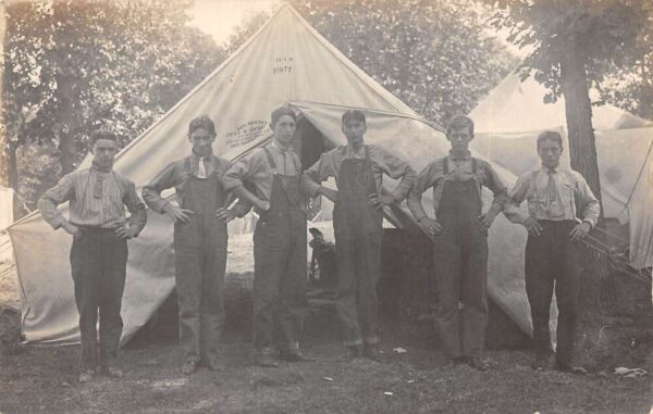 Ankeny Iowa Men Camping Tents Campground Real Photo Vintage Postcard AA93992