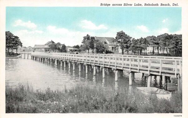 Rehoboth Beach Delaware Bridge across Silver Lake Vintage Postcard AA93996