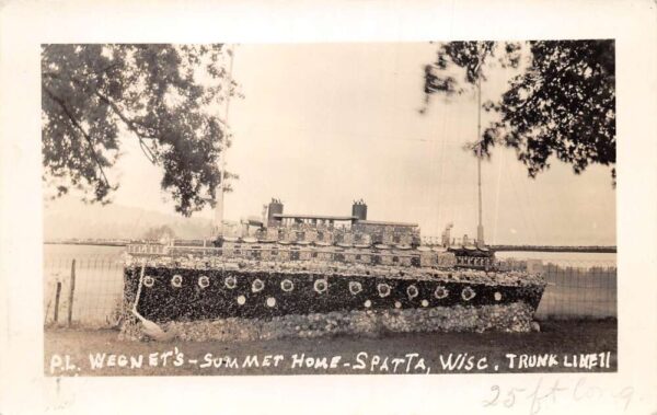 Sparta Wisconsin Wegnet's Summet Home Ship Sculpture Real Photo Postcard AA93997