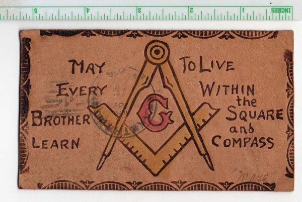 Masonic Greetings Square and Compass Leather Novelty Vintage Postcard AA94001