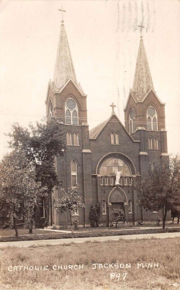 Jackson Minnesota Catholic Church Real Photo Vintage Postcard AA94462