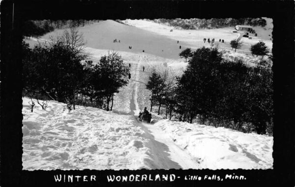 Little Falls Minnesota Winter Wonderland Sleding Scene Real Photo PC AA94475