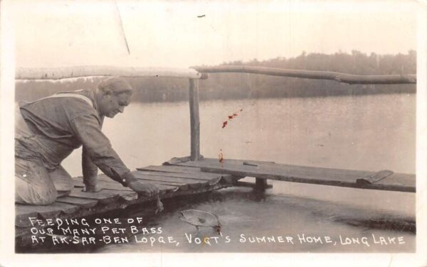 Long Lake Minnesota Ak-Sar-Ben Lodge Feeding Pet Fish Real Photo PC AA94482